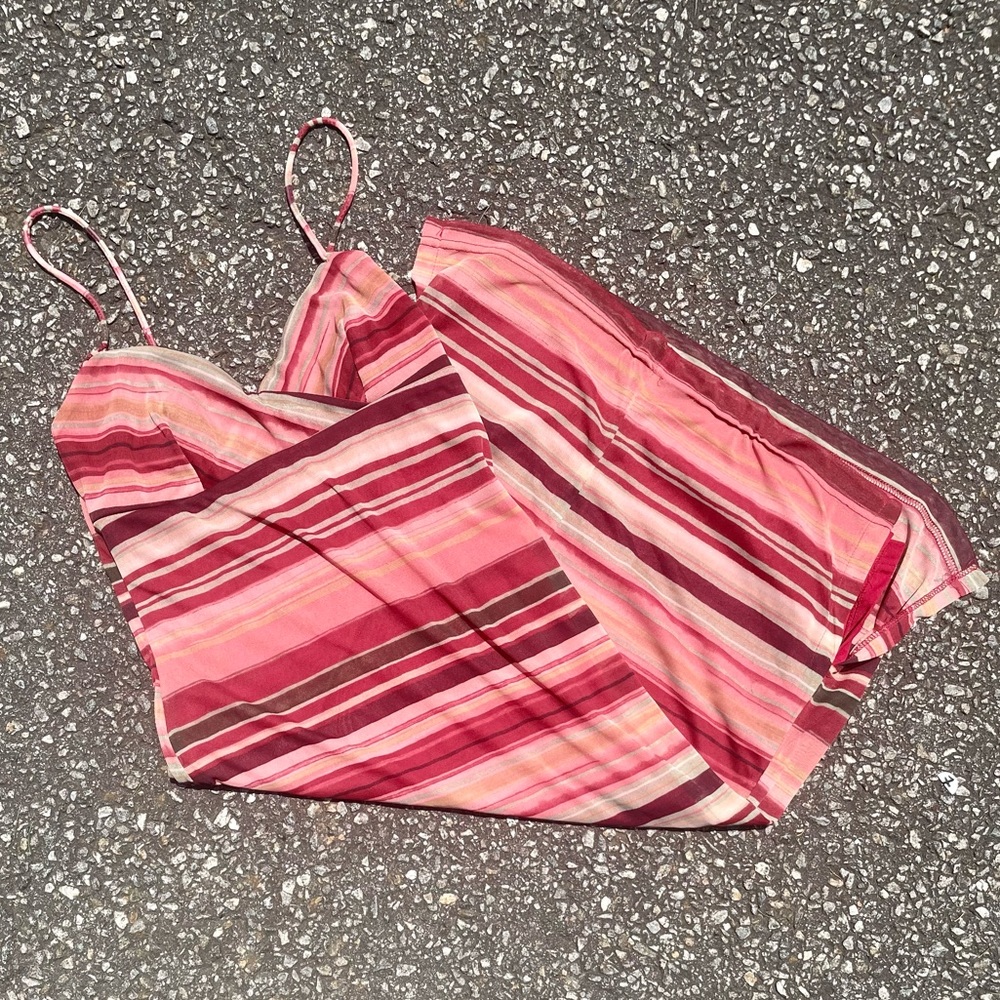 90s Y2K Vintage La Belle Striped Body con Dress Size 6 Pink Spaghetti Straps